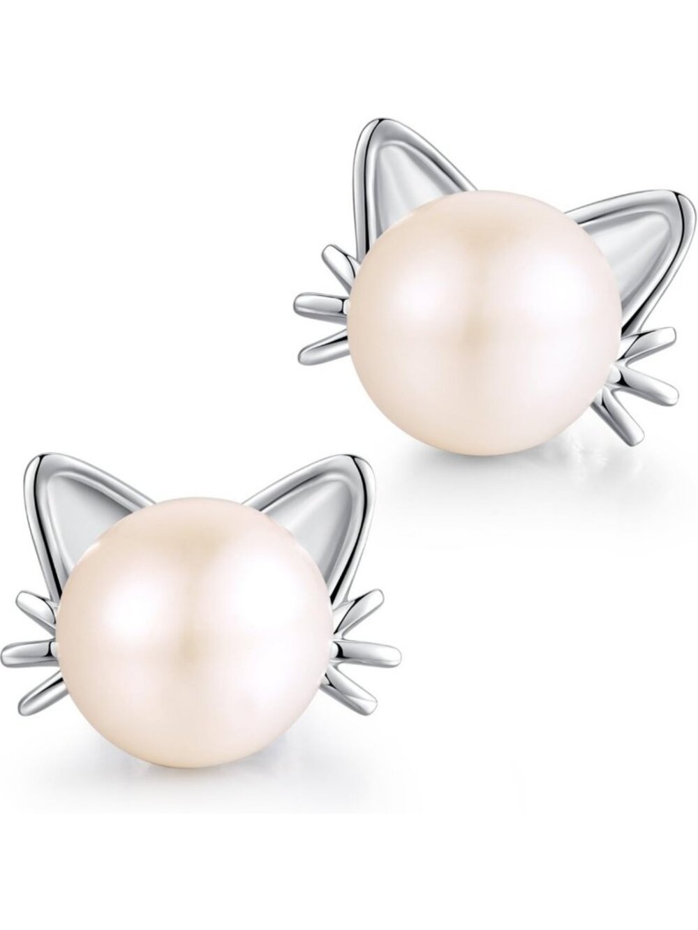 Elegant 925 Sterling Silver Cat Pearl Earrings with Freshwater Pearls, 7.5-8MM